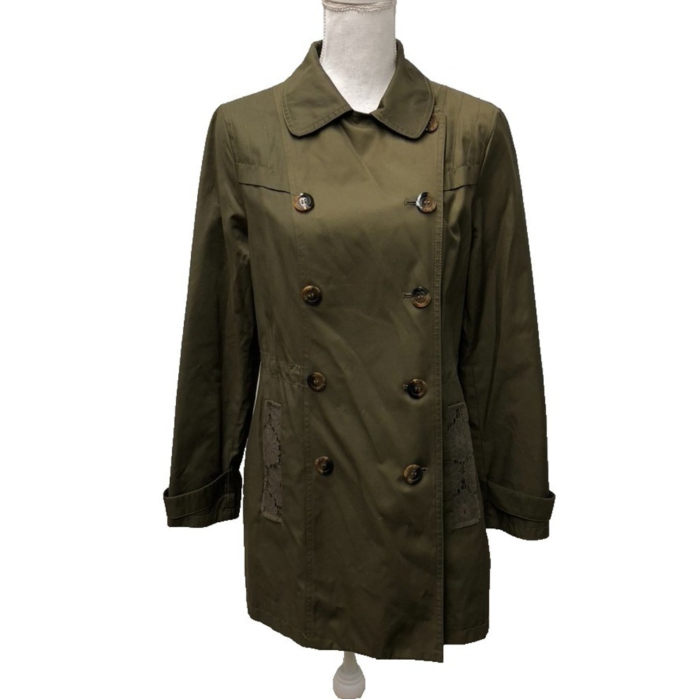 Laundry By Design Trench Coat Womens Medium Green Lace Mid Length Gorpcore